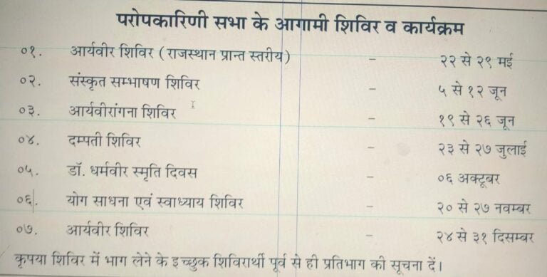 परोपकारिणी सभा के द्वारा आयोजित आर्यवीर वीरांगना दल प्रशिक्षण शिविर